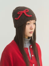 Ribbon Lettering Beanie - Brown