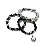 [3SET] Aztec beads rings black
