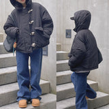 Second tteokbokki oversized hooded padded jacket