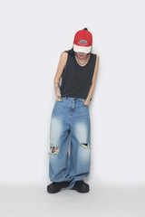 destroyed balloon denim pants