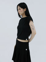 ベーシック エッセンシャル リブ ボートネックトップ(BLACK)