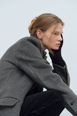 SIDE CUT OUT SINGLE WOOL COAT - CHARCOAL