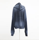 (Unisex) Wind Embroidery Dirty Hooded Zip-Up