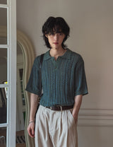 Roy openwork short sleeve collar knit