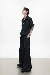 Textured Belted Suit Trousers