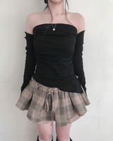 cardi shirring off-shoulder warmer + top set