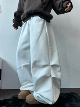 フリース❤リベットツーピンタックロングパンツ🖤🤍🩶3カラー