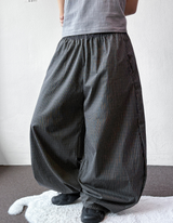 Fluffy Check Elastic Waist Balloon Pants 2Color