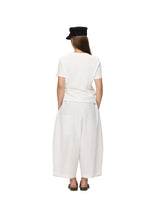6CRAYON White French Lotus Waist Drawstring Wide Leg Casual Shorts