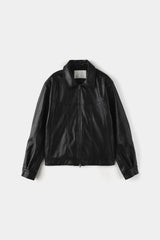 Curved leather overfit jacket