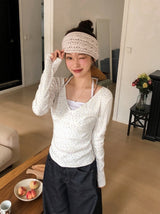 フラワーリボンコットン100アイレットTシャツ(3color)