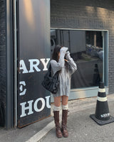 Strap leather long boots