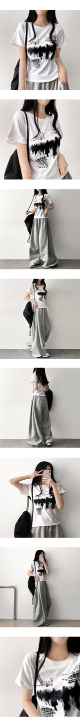 E-Tionレタリング半袖Tシャツ