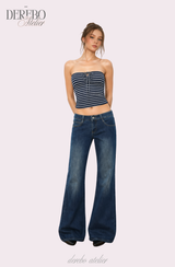 deep blue flow bootcut denim pants, regular (LONG)