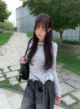 ペンシルレイヤードアンバランスカラーマッチングラインTシャツ