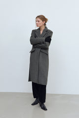 SIDE CUT OUT SINGLE WOOL COAT - CHARCOAL