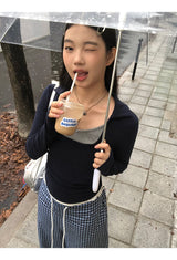 スクエアネイビーレイヤード長袖Tシャツ
