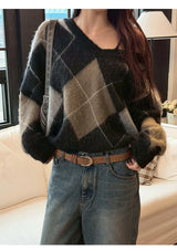 [F/W] Argyle brush v neck knit(2color)