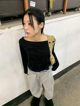 フロントボタンボートネックトップ