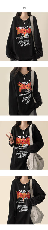 ベノムフレイムレタリングリバースプリントオーバーフィットロングスリーブTシャツ