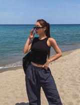 Rounding stitch ribbed sleeveless