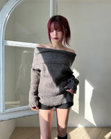 [Wool 25%] カエダメージオフショルダーニット
