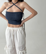 strap denim crop top