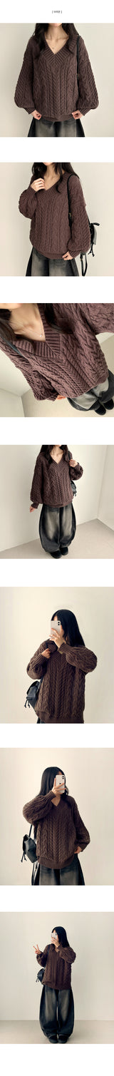 Raon Balloon Twisted V-Knit