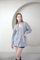 Offshoulder Wrap Strap Cardigan Gray