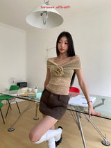 Flower dot see-through off-shoulder top