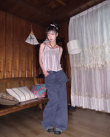 (2color) Frayed Raw-Edge Skirt Layered Pants