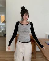Horse Color Matching Boat Neck Raglan Long Sleeve