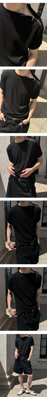 [S/S] Side zipper half knit t-shirts(3color)