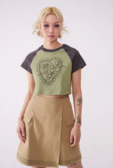 コントラストカラーラウンドネックラグラン半袖Tシャツ
