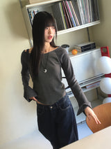 Tiwar ribbed color raglan long sleeve T-shirt