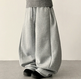Terry Fleece side pin tuck incision string wide pants