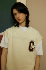 3D C Patch Ivory Knit Vest [Unisex]