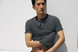 ストライプスリムヘンリーネックハーフTシャツ(Black)