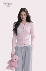 Baby Pink Cable Knit Cardigan