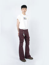 Curved Cargo Flare Pants (Wine)