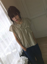 Meva Check Ribbon Short Sleeve Blouse