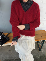 [MD Pick]ウールタッチブラッシュVネックニット (4 Colors)