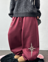 wide balloon fleece-lined hustle fire print wide long pants 🩶 3 COLOR