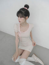 [MADE] Beniel Stripe Ribbon Mini Dress