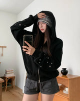 Beck Eyelet Sleeve Waffle Hood Zip-Up