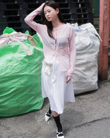 WRINKLE MESH CARDIGAN PINK