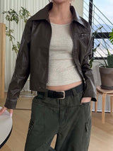 Vintage crop leather jacket