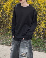 Sheer Raw-Edge Waffle Long Sleeve