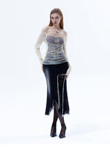 Emoha Love's Bondage Cut-out Striped Mesh Bottoming Shirt