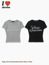 マジックパールレタリングラウンドショートスリーブTシャツ